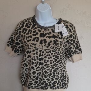 Jason Wu Wool Blend Leopard Print Short Sleeve Sweater Size M NWT